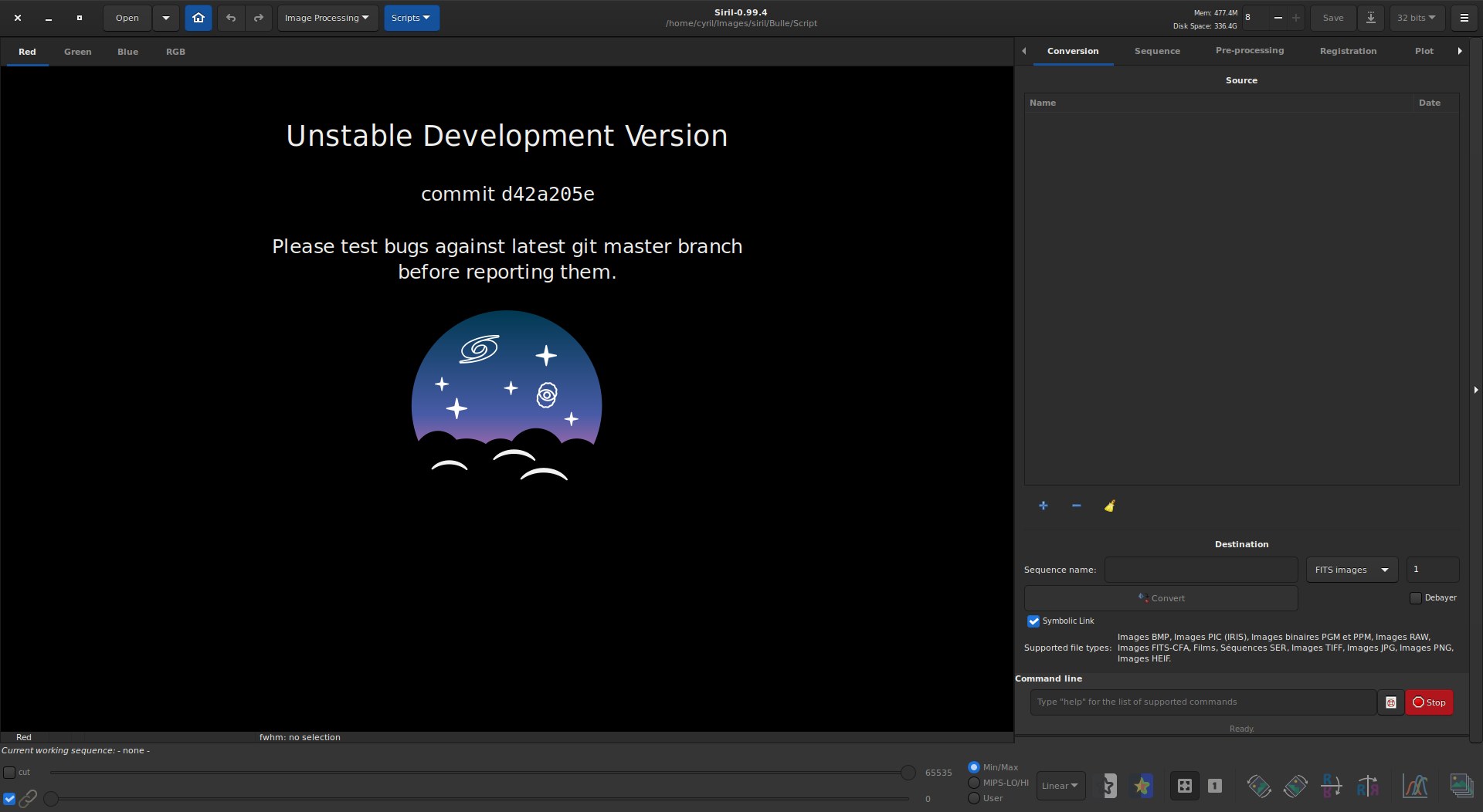 Screenshot eines Computerbildschirms mit der fettgedruckten Textzeile "instabile Entwicklungsversion" in weißer Schrift auf schwarzem Hintergrund, wobei "unaufhaltsame Entwicklung" in hellblau hervorgehoben ist, zusammen mit Symbolen für eine Suchleiste, Dropdown-Menü und Fortschrittsbalken.