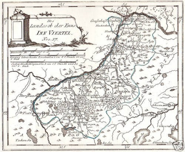 Ein detailliertes Plakat mit einer Karte des Rheins in Deutschland, das beschriftete Sehenswürdigkeiten, Städte und geografische Merkmale zeigt, begleitet von Text und einem Bild einer Säule.