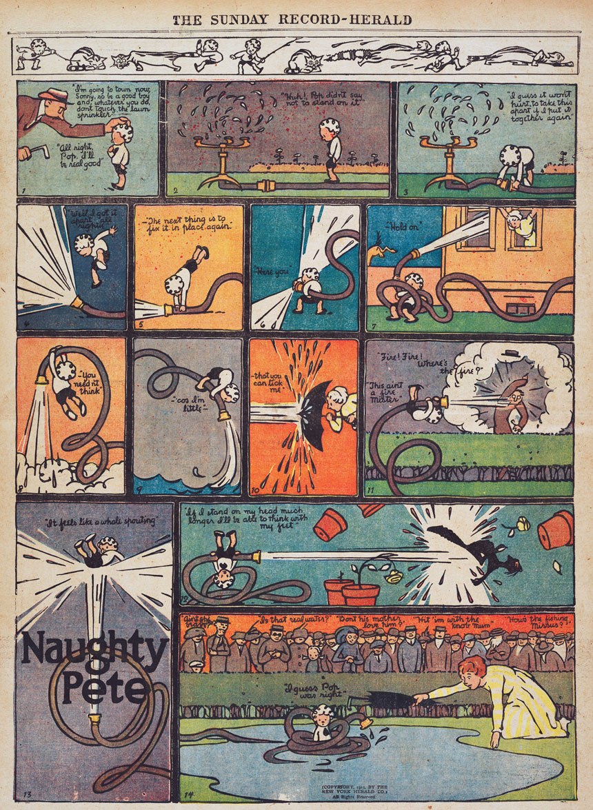 Cartoon eines Mannes in Anzug und Krawatte in einer Comic-Strip-Umgebung mit narrativem Text.