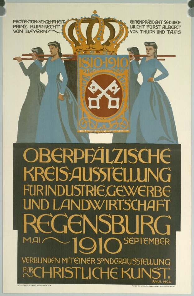 Plakat aus dem Jahr 1910, das Teilnehmer der Deutschen Revolution mit einer Krone zeigt und Text zur Ereignisdetails enthält.