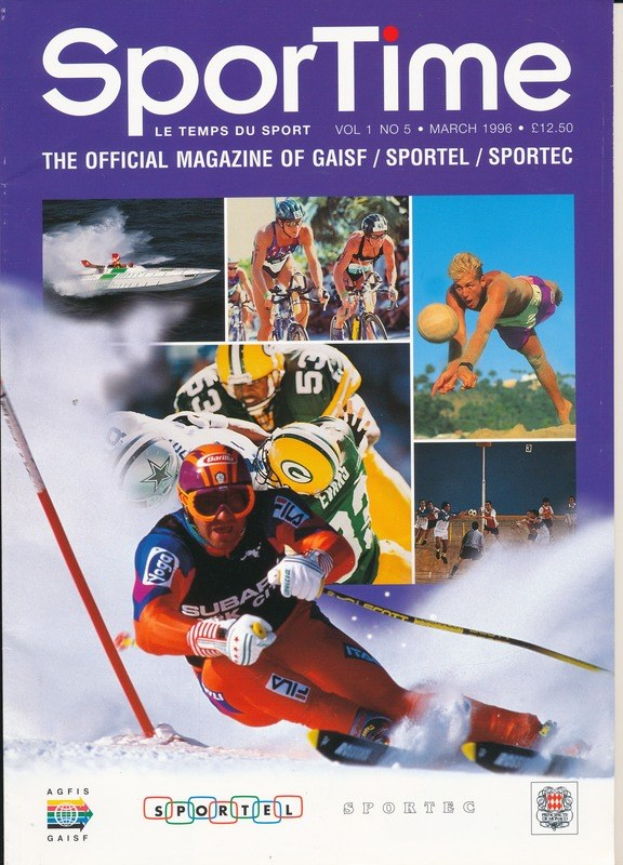 Titelbild von *Sporttime Magazine* (März 1996) mit Ski- und Snowboard-Imagery auf dem Cover