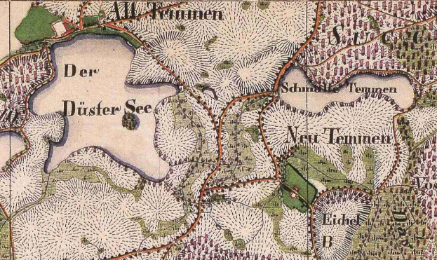 Alte detaillierte Karte von Düsseldorf, Deutschland, zeigt Straßen, Gebäude und Sehenswürdigkeiten mit Textangaben zur Bevölkerung, Dichte und Lage.