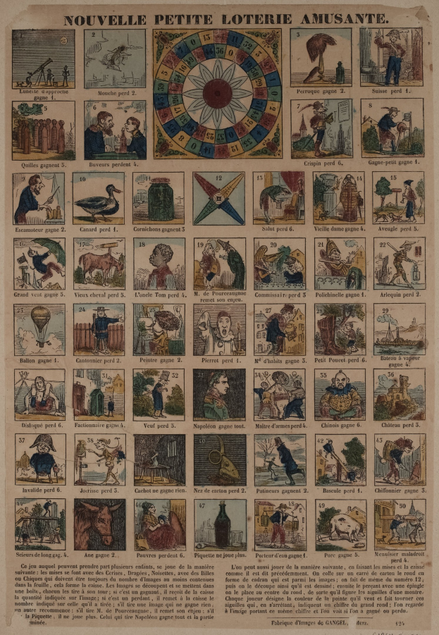 Ein altes Buch mit einer Abbildung eines Glücksrades umgeben von Text.