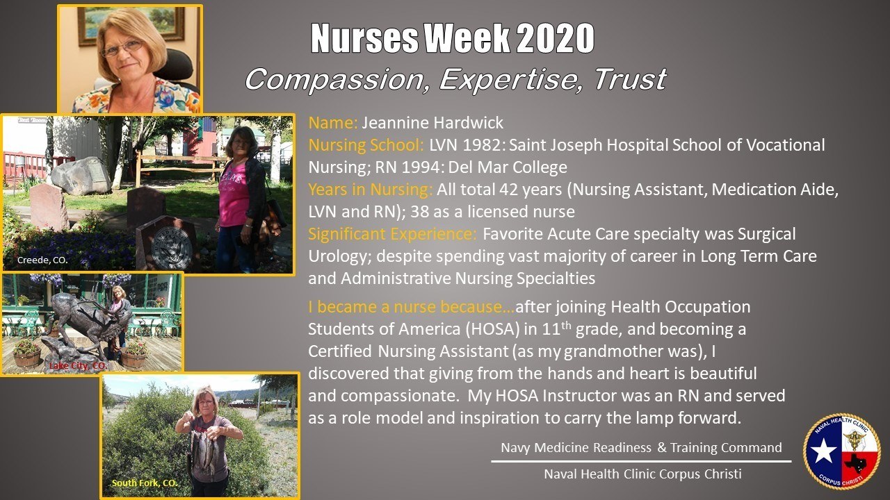 Plakat zur Pflegeschwesterwoche 2020 mit dem Motto "Mitgefühl, Expertise, Vertrauen", das mehrere Schwesternbilder in verschiedenen Ausdrücken, fetten Text und eine beruhigende blaue und weiße Farbgebung zeigt.