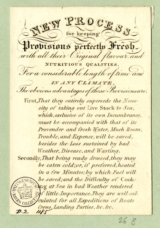 Papier mit gedrucktem Text, der "Neuer Prozess zum Erhalt von Probiotika in bester Frische" lautet, und einem Stempel auf der linken Seite.