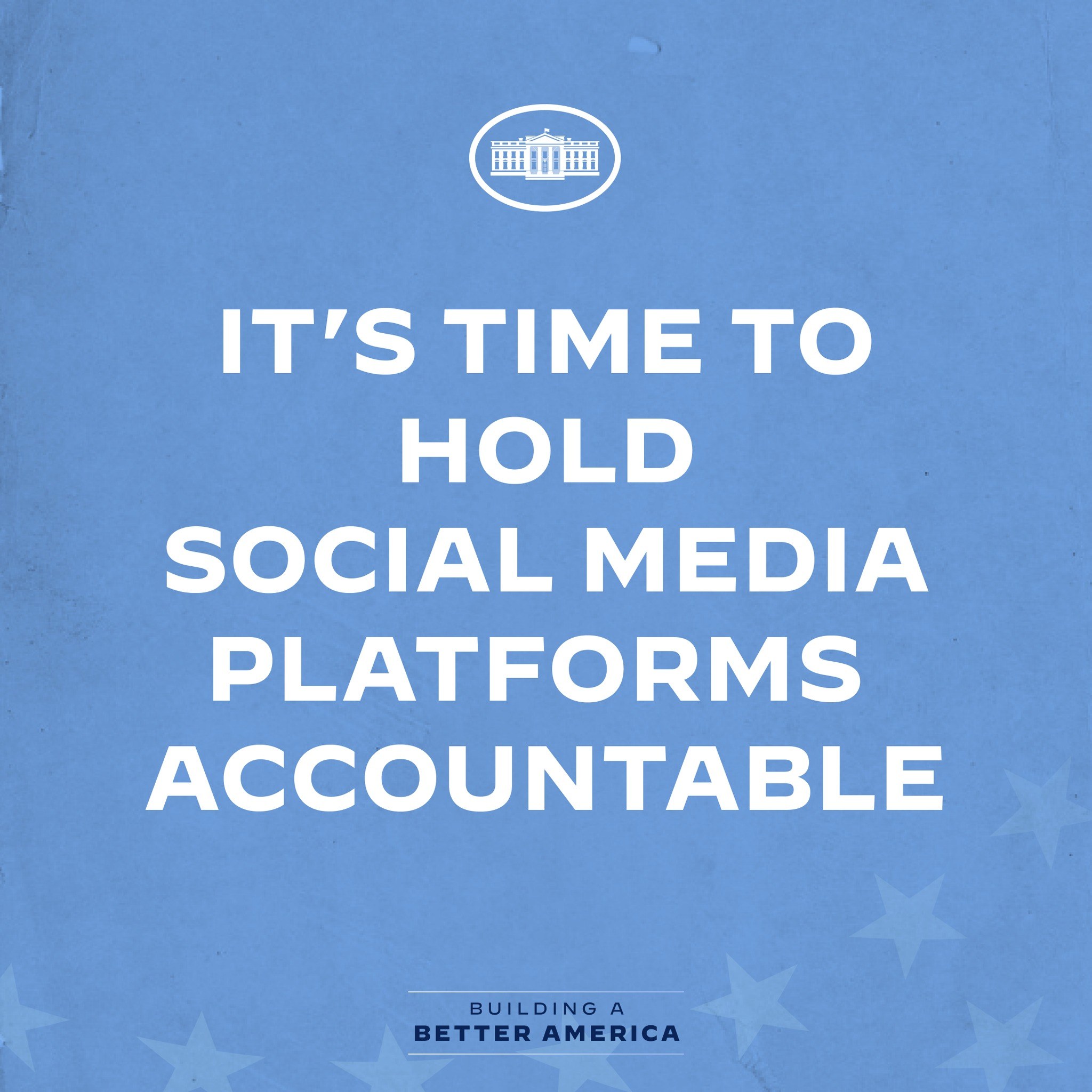 Ein Plakat mit fetter schwarzer Schrift auf einem weißen Hintergrund, das 'Es ist an der Zeit, die sozialen Medien-Plattformen zur Rechenschaft zu ziehen' lautet, eingerahmt von einem schmalen schwarzen Rand.