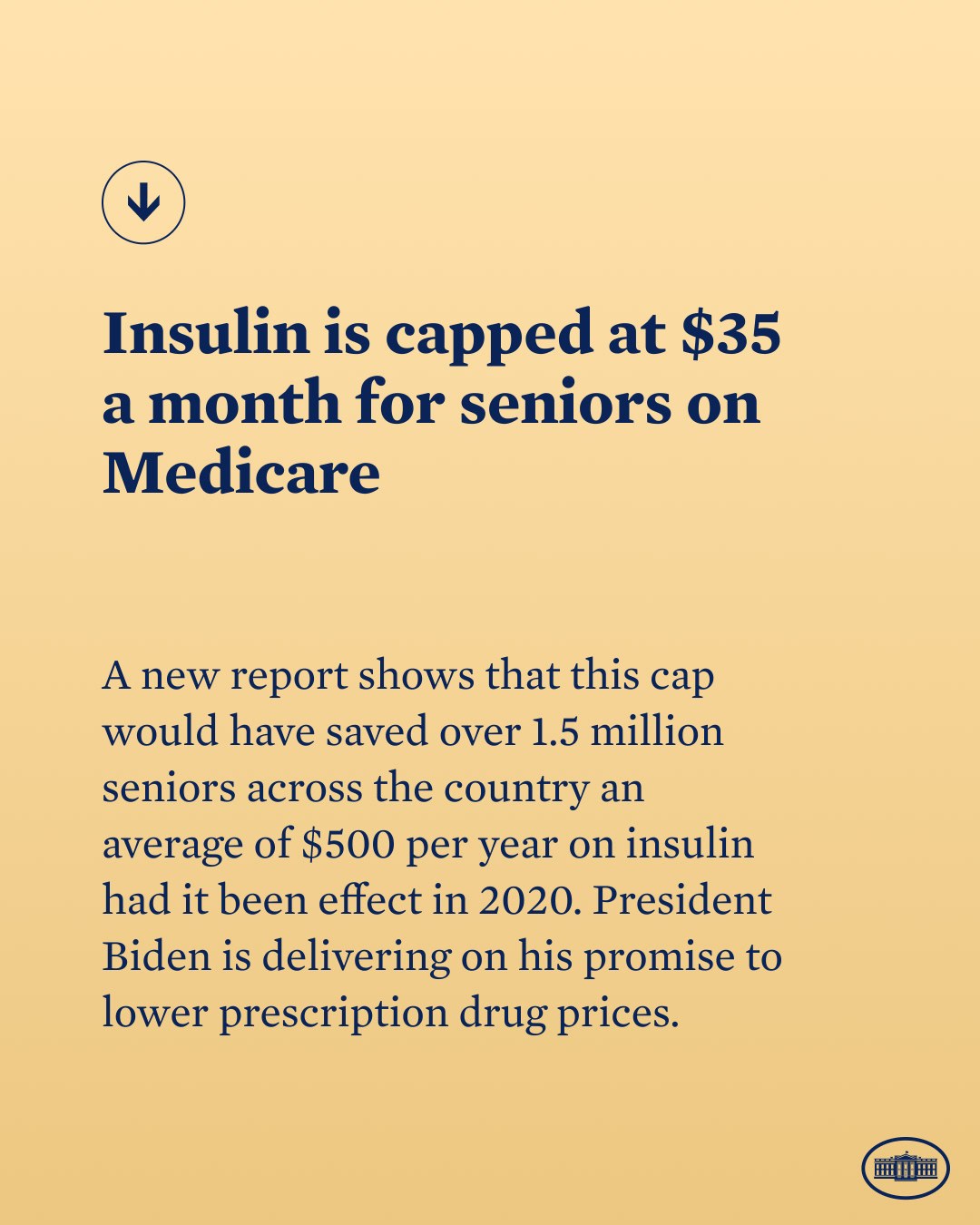 Ein Plakat mit Text und einem Logo, auf dem steht: "Insulin ist auf 35 Dollar pro Monat für Senioren mit Medicare begrenzt."