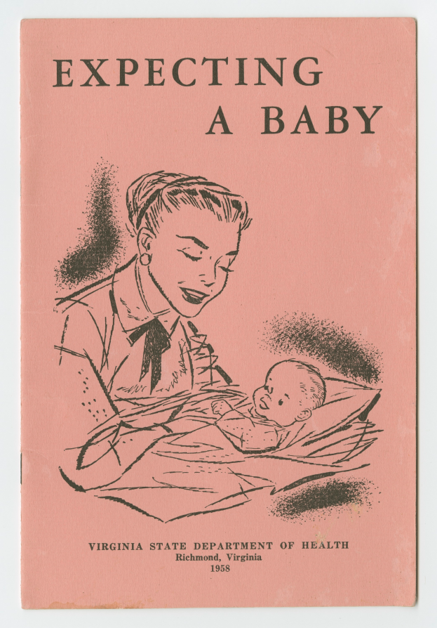 Ein Buchumschlag mit einer Frau mit warmem Ausdruck, die ein zufriedenes Baby hält, mit der Aufschrift 'Erwarten ein Baby'.