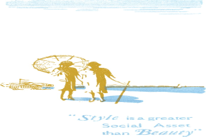 Plakat mit minimalistischem Design, das zwei Menschen zeigt, die sich umarmen, mit dem Text "Stil ist ein größeres soziales Kapital als Schönheit" darüber auf einem weißen Hintergrund mit einem hellblauen Rand.