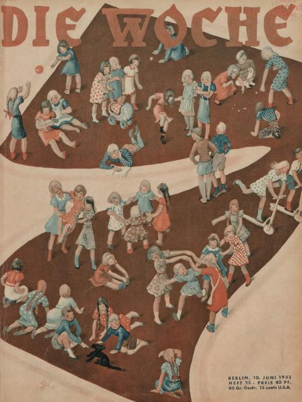 Deutsches Magazin-Cover aus Juni 1933 mit der Überschrift "Die Woche", das Kinder beim Spielen in einem Kreis zeigt.