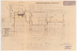 Schwarz-weißes Architekturdiagramm des Rosenhof-Krankenhauses in Hamburg, Deutschland, das detaillierte Pläne mit beschrifteten Räumen, Fluren und ausführlicher Verdrahtung der Struktur zeigt.