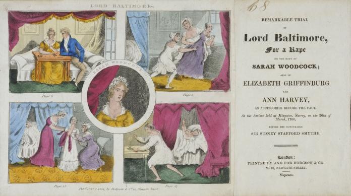 Ein historisches Dokumentenbild, das ein Blatt Papier mit Porträts, drapierte Vorhänge und gedruckten Text zeigt.